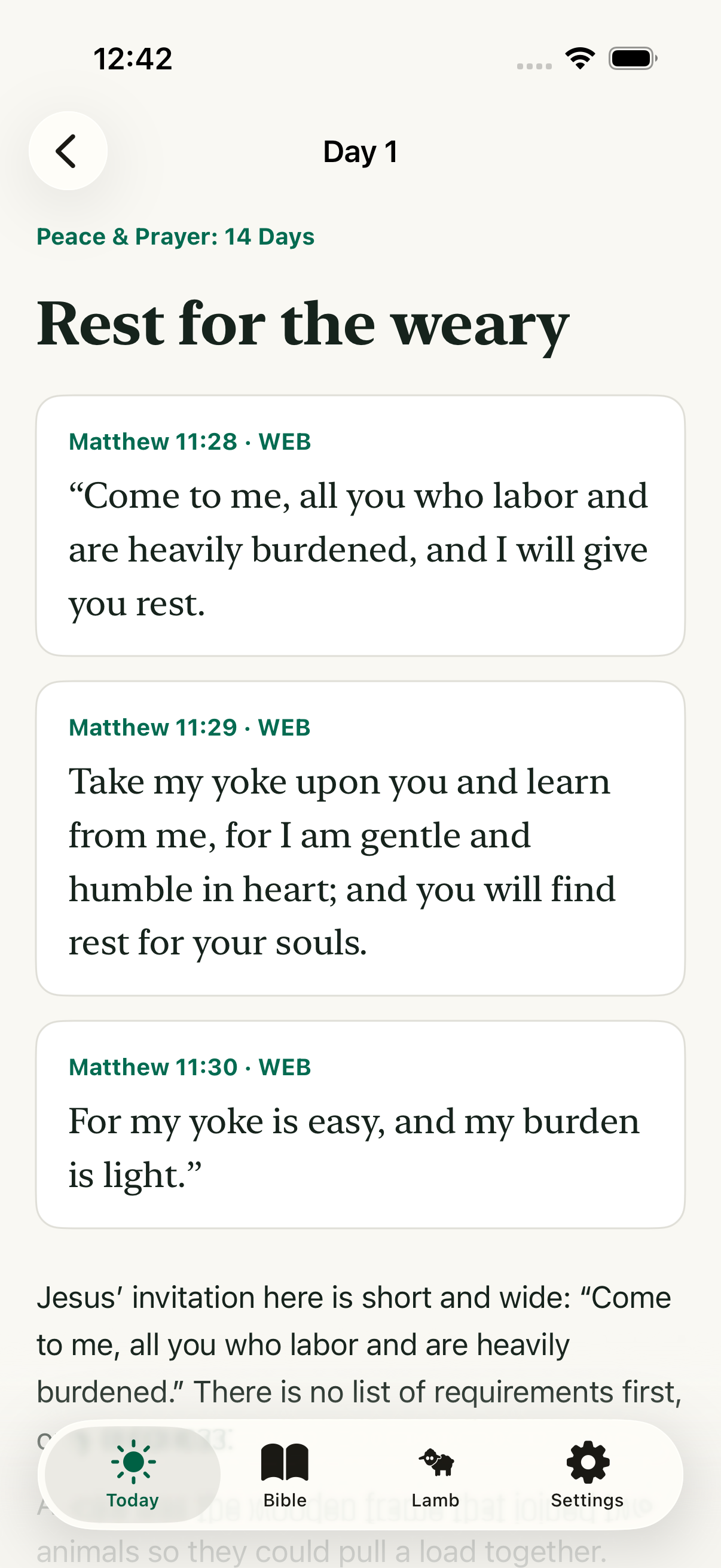 Pasture Scripture reading view with passage and reflection